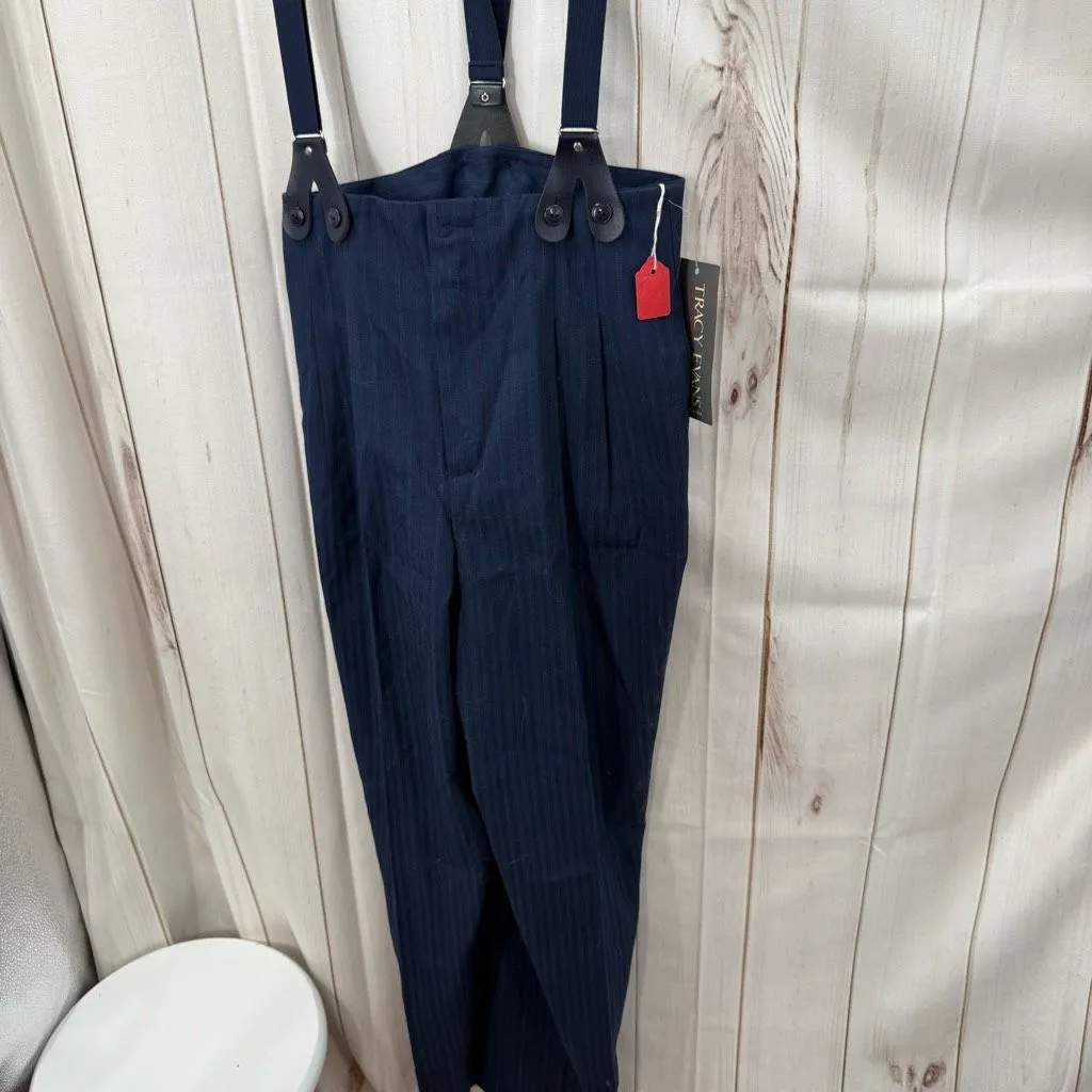 Vintage Tracy Evan’s Women’s 7 Blue Pinstripe Suspenders Pants New Size undefined - Image 2