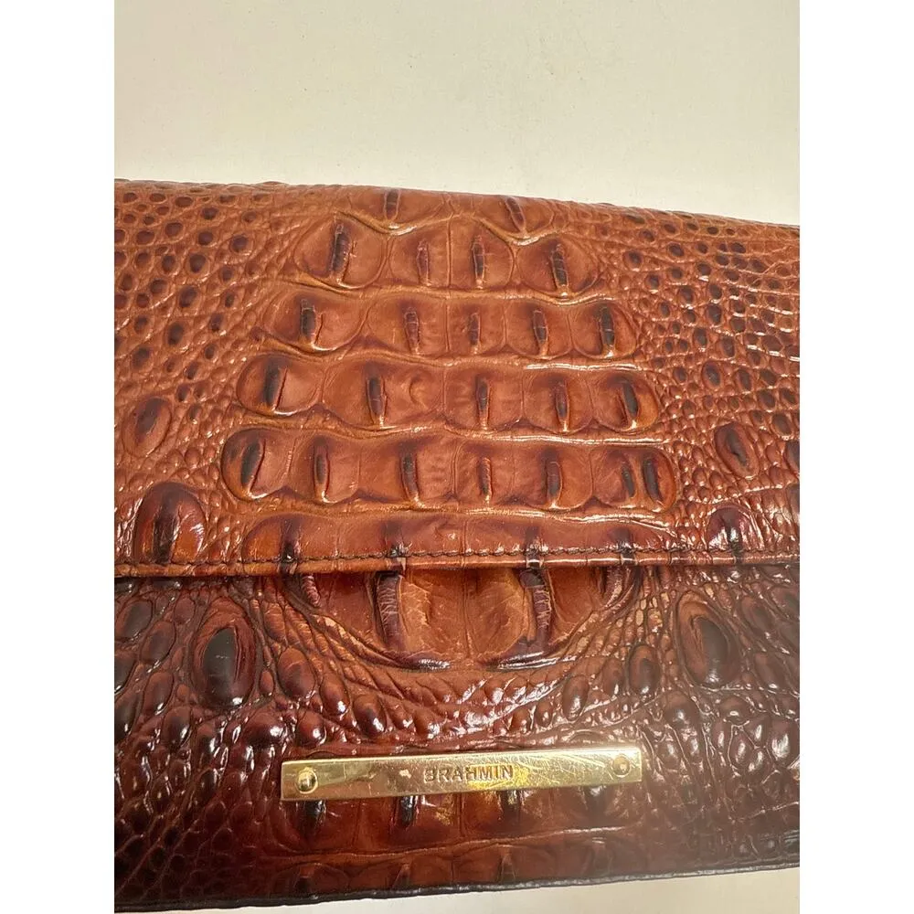 Brahmin Brown Leather Textured Reptile Shoulder Bag Purse Magnetic Closure OS - Image 2