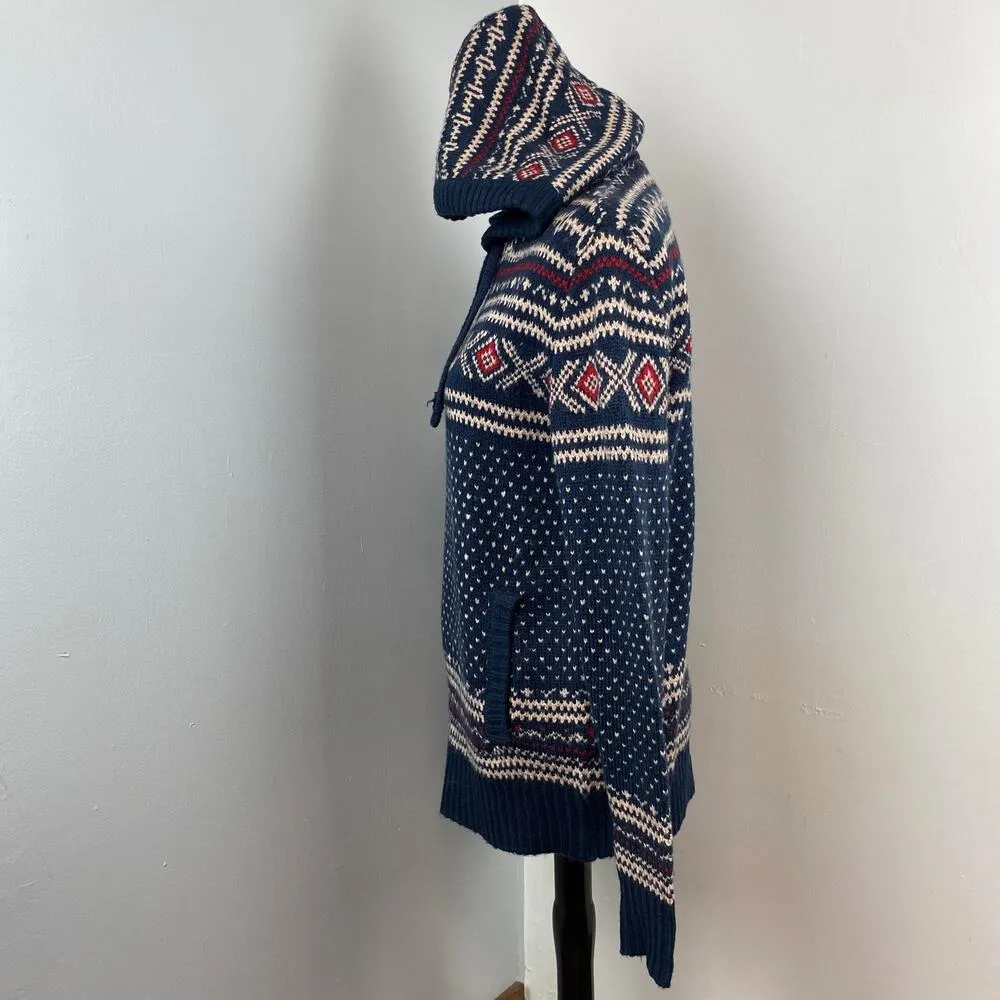 NEW American Eagle Navy Birdseye Fairisle Hoodie Sweater Small Nordic - Image 7