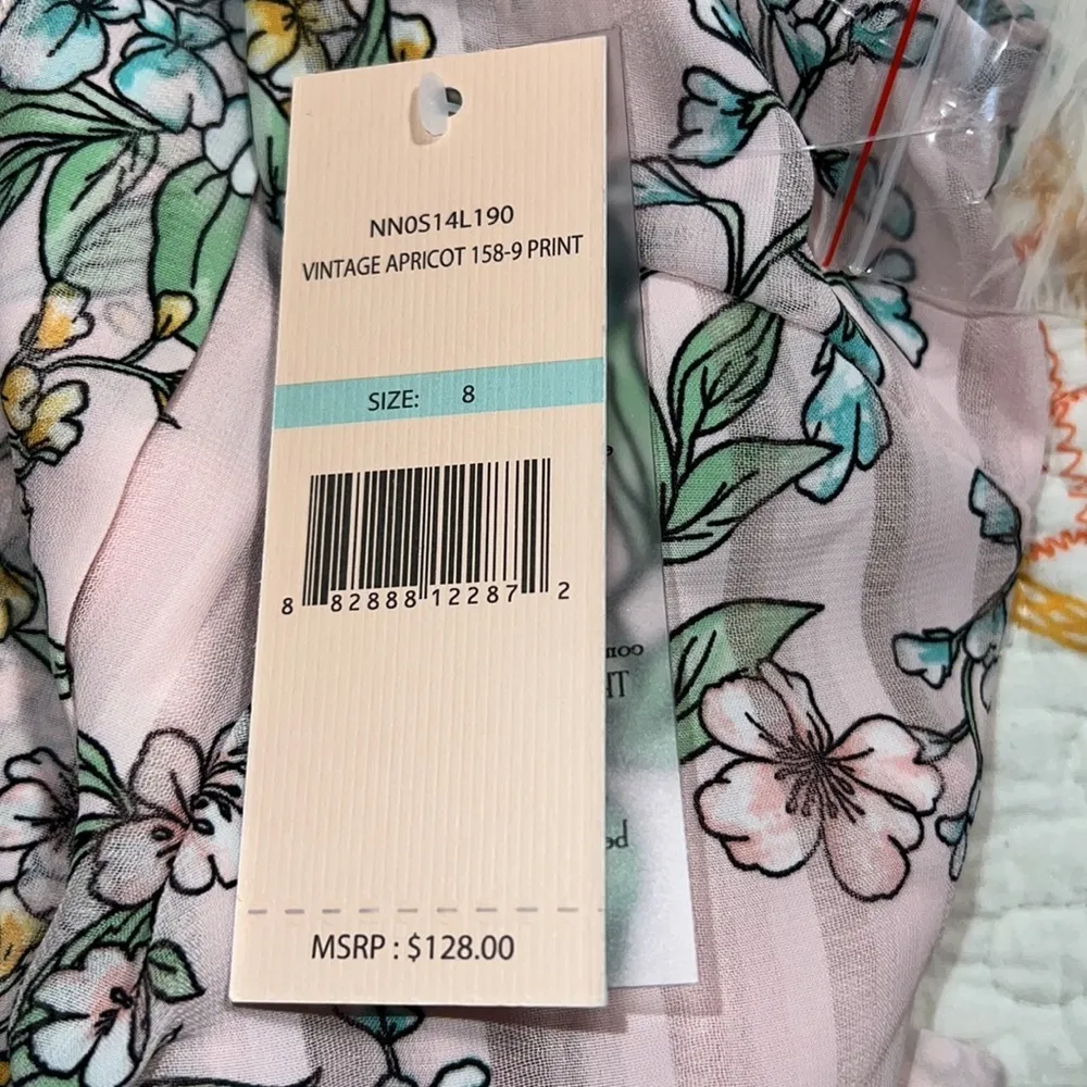 Nanette Lepore size 8 dress vintage apricot 158-9 print lined pleated floral tie - Image 10