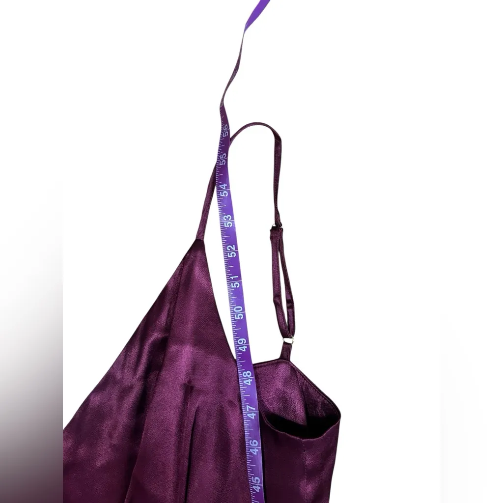 Shona Joy Burgundy Satin Wrap Maxi Dress Side Slit V Neck Size 6 - Image 4