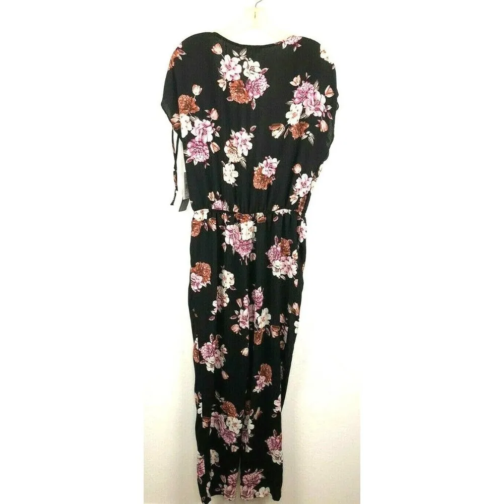 New Joe Benbasset Black Floral Jumpsuit Womens Large Short Slit Sleeve Romantic - Image 8
