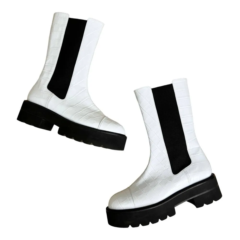 NEW Stuart Weitzman Presley Ultralift Lug Sole Croc Boot Light Blue US 8 EU 38.5 - Image 10