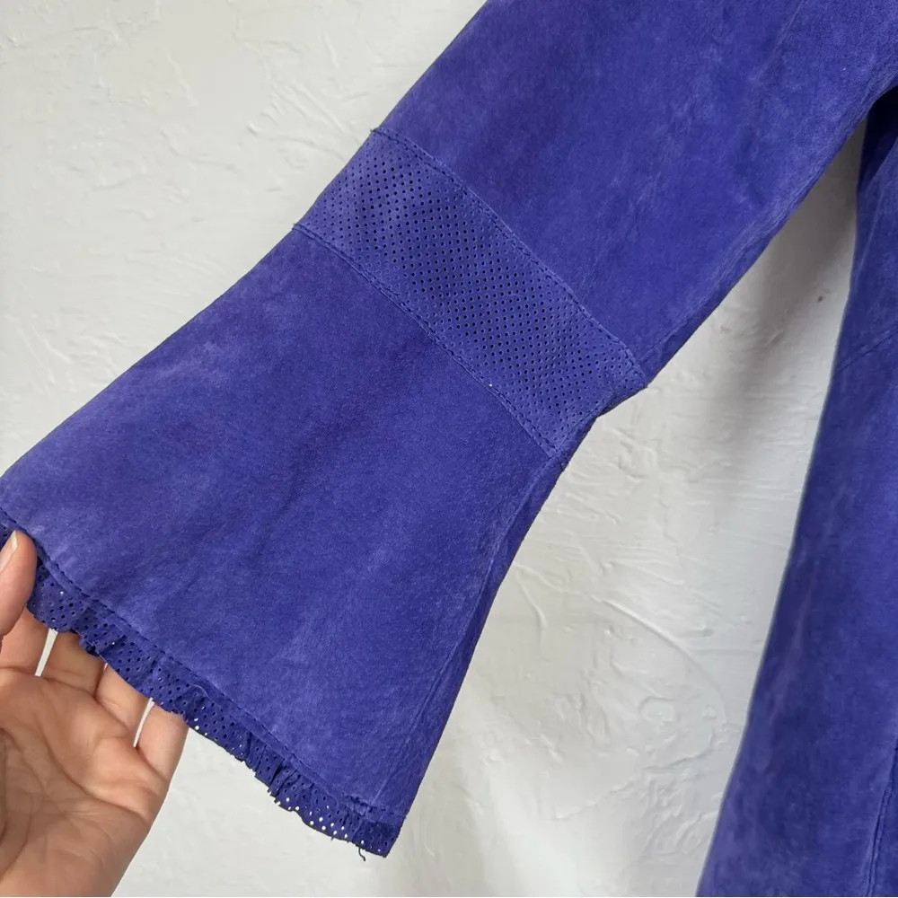 Pamela McCoy Purple Suede Leather Ruffled Long Line Jacket Blazer Womens L Fall Size L - Image 5