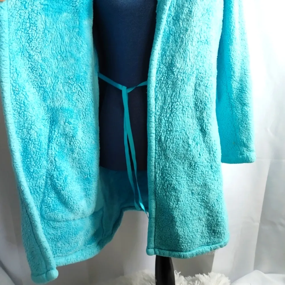 Jennifer Moore Turquoise Blue Fleece Lounge Robe - Image 4