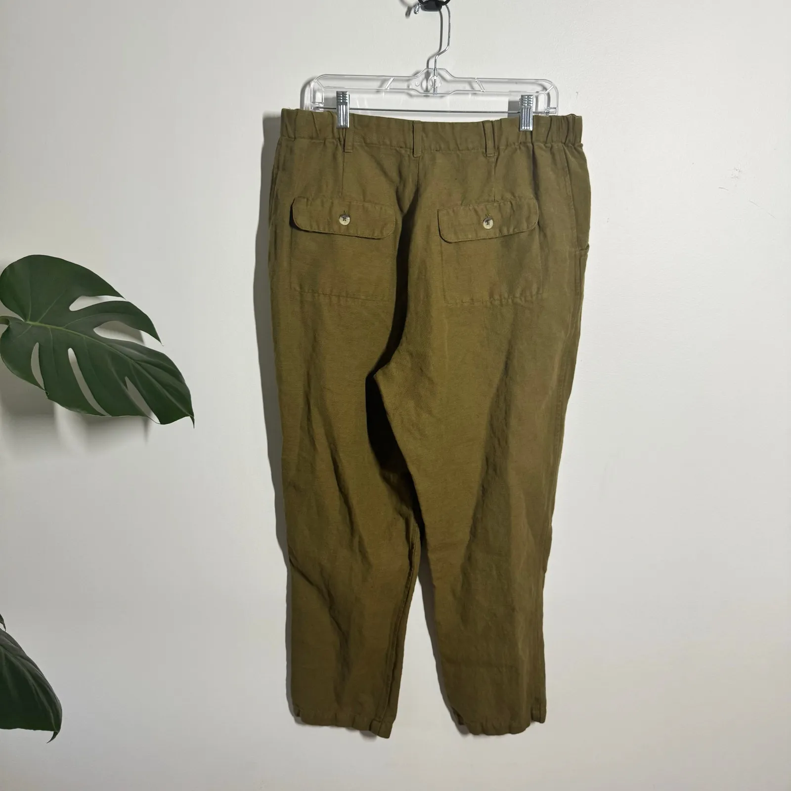 Able Pant Women 8 Olive Green Linen Blend Charlie Tapered Sustainable Lagenlook - Image 2