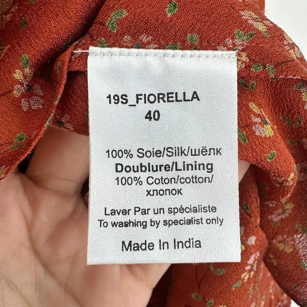 Mes Demoiselles Matching Set 38 40 Rustic Silk Boho Flowy Blouse Wide Leg Pants Orange Size 6 - Image 7