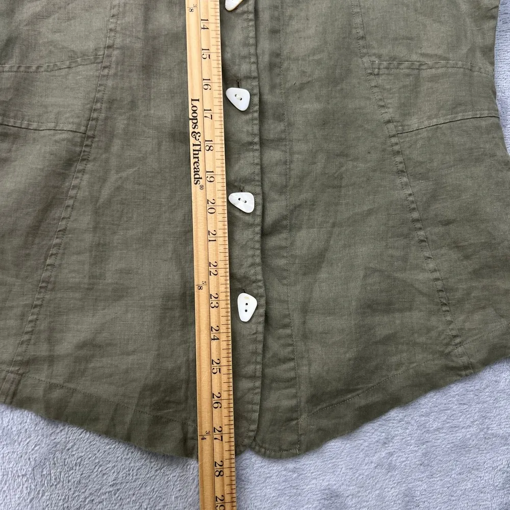 Habitat Linen Button Down Shirt Olive Green Long Sleeve Career Casual Size Small - Image 6