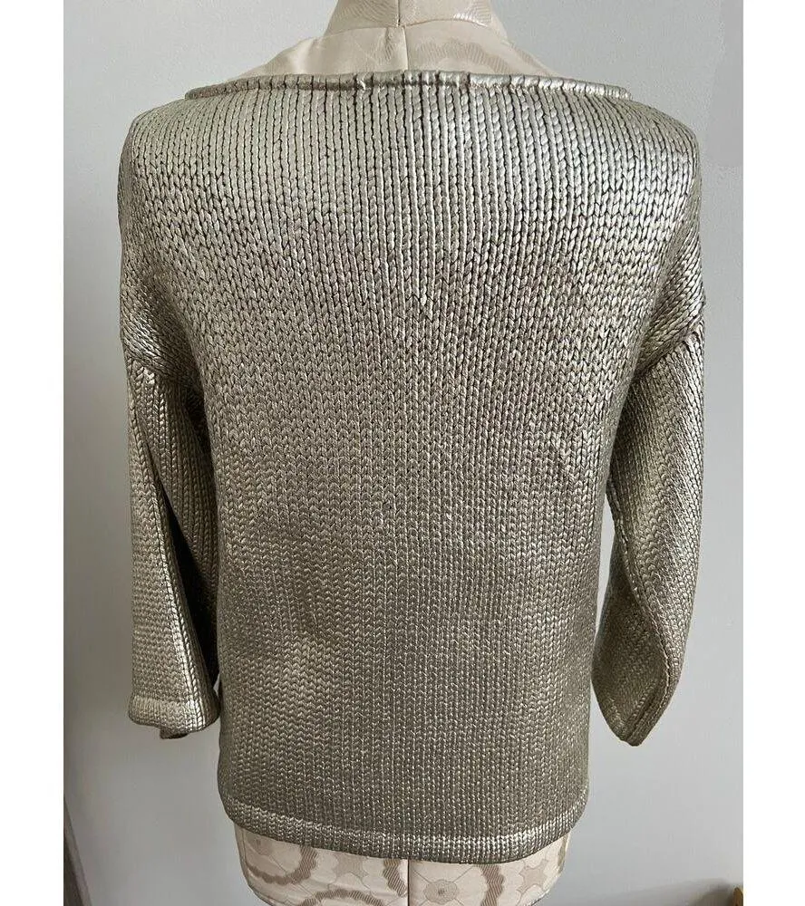 St John Couture Women's Gold Boat Neck Knit Sweater Petite Small - Image 5