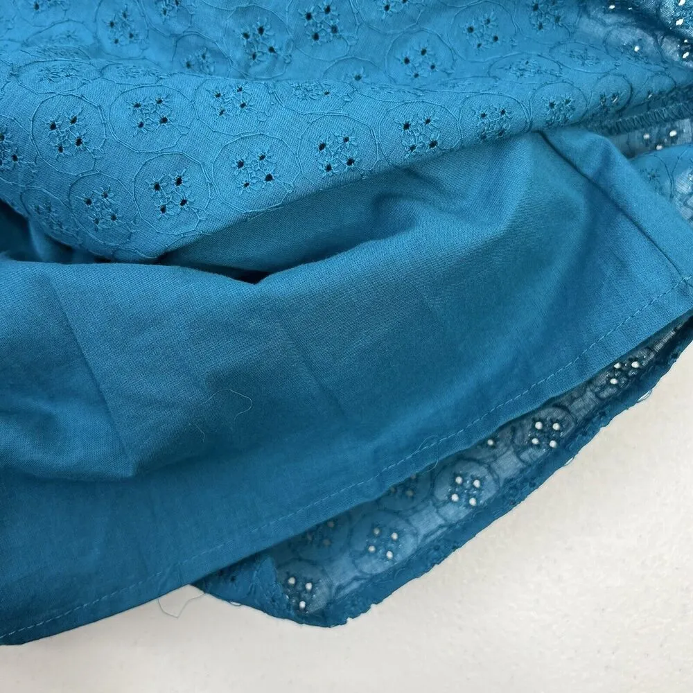 Terra & Sky Plus Size 1X Babydoll Dress Woven Eyelet Blue Ruffle Detail Women's - Image 9