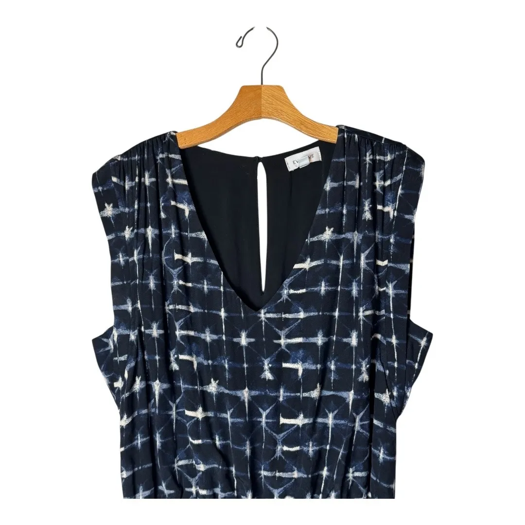 Evereve Romper Women Large Navy Blue White Grid Print‎ Avaline Skort Wrap Skirt - Image 4