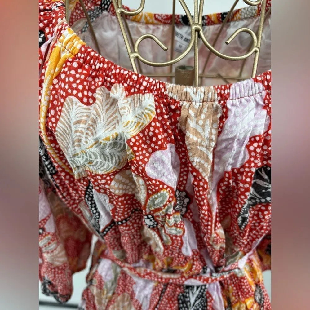 Elizabeth & James red floral short dress 3/4 sleeve 100% cotton size medium - Image 10