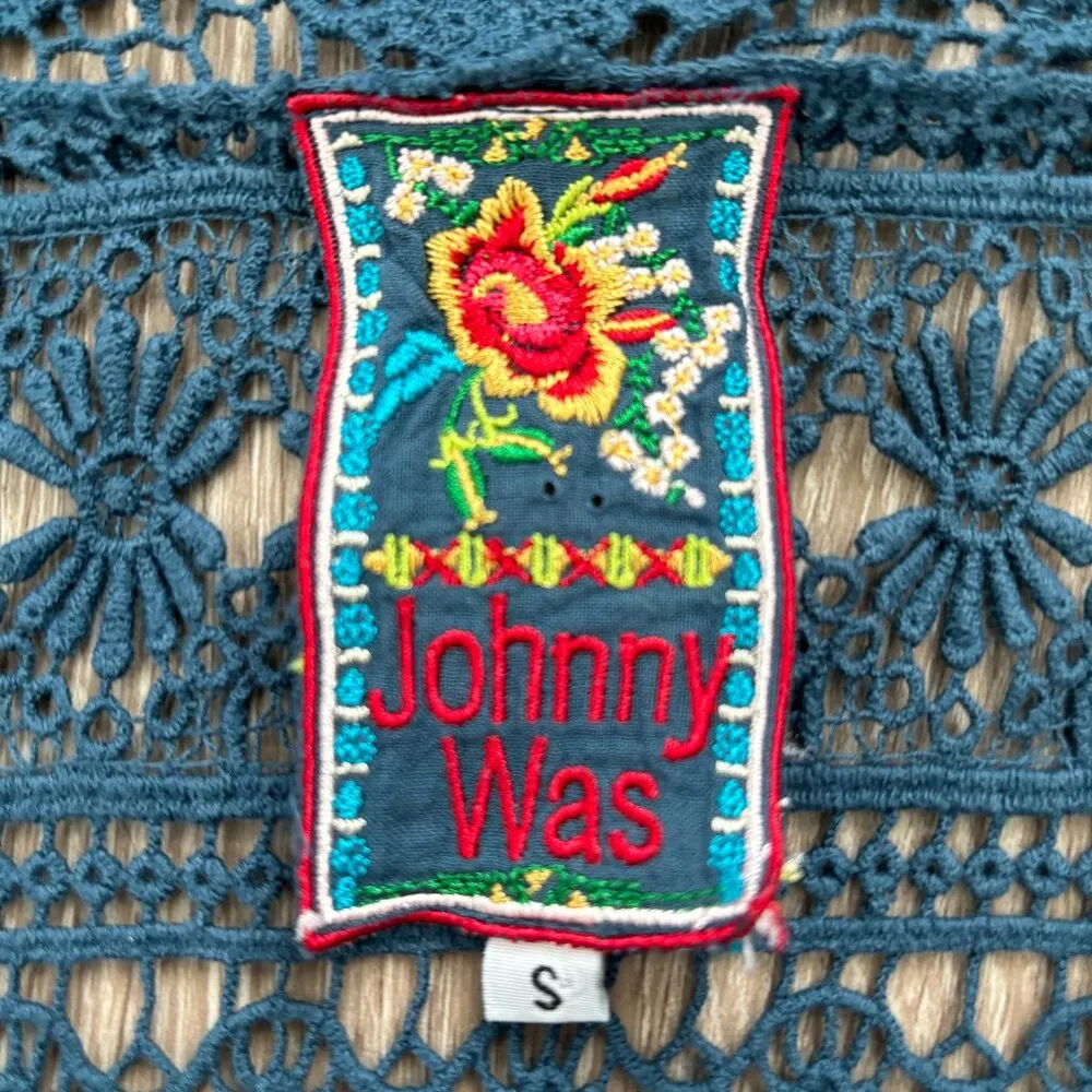 Johnny Was Cardigan Size Small‎ Blue Bobble Crochet Floral Boho Coastal Festival - Image 5