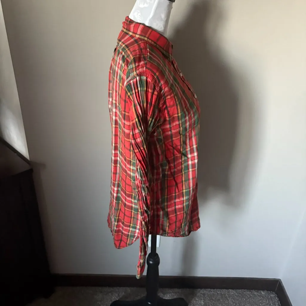 Denim and Supply Ralph Lauren Red Plaid Shirt Top Long Sleeve Womens Large - Image 3