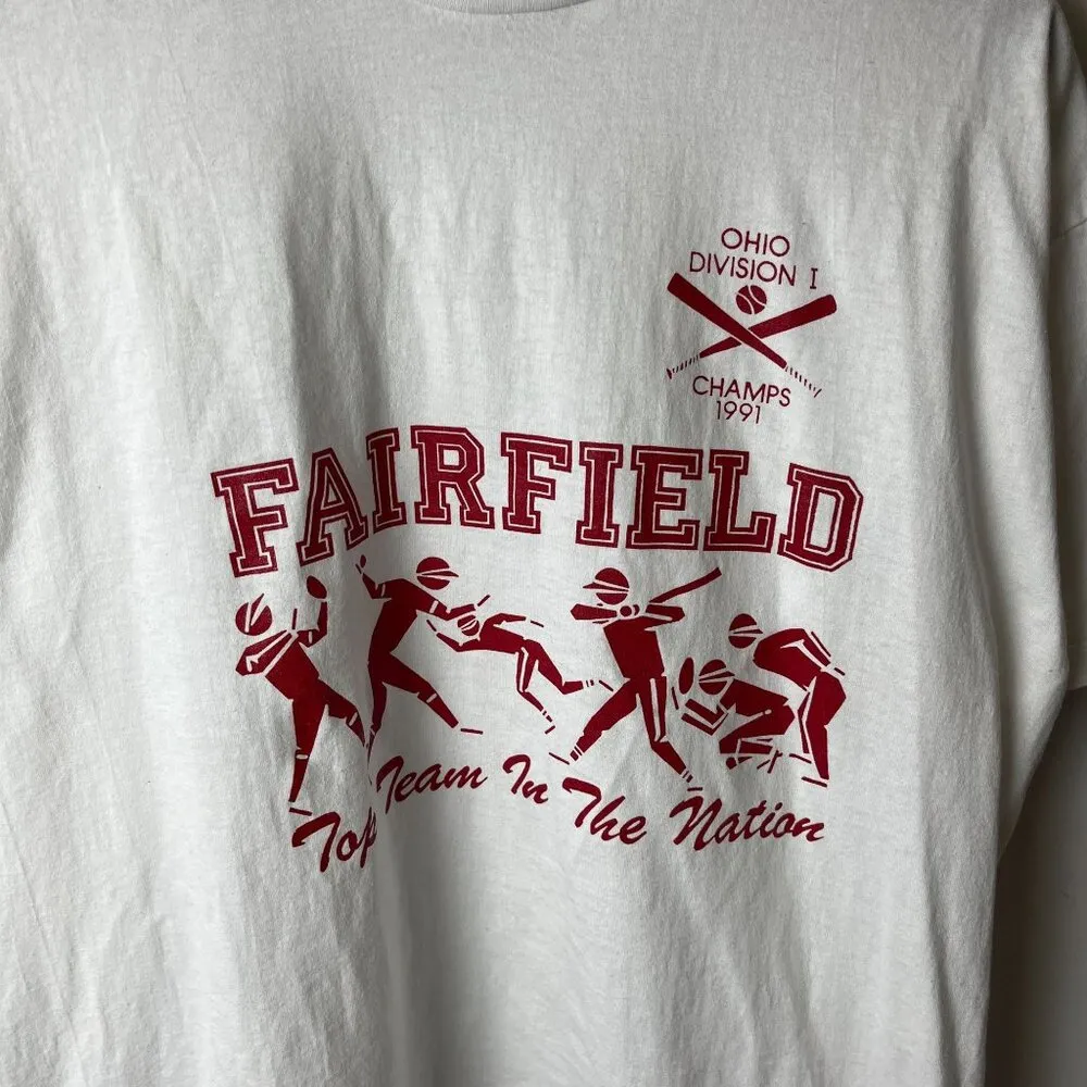 Fairfield Ohio T Shirt 1991 Vintage 90s White Large L USA Single Stitch Solid - Image 5