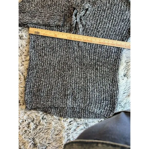 Aerie Size XL Lace Up Sweater Confetti Knit Black White Long Sleeve Chunky Cozy‎ - Image 4