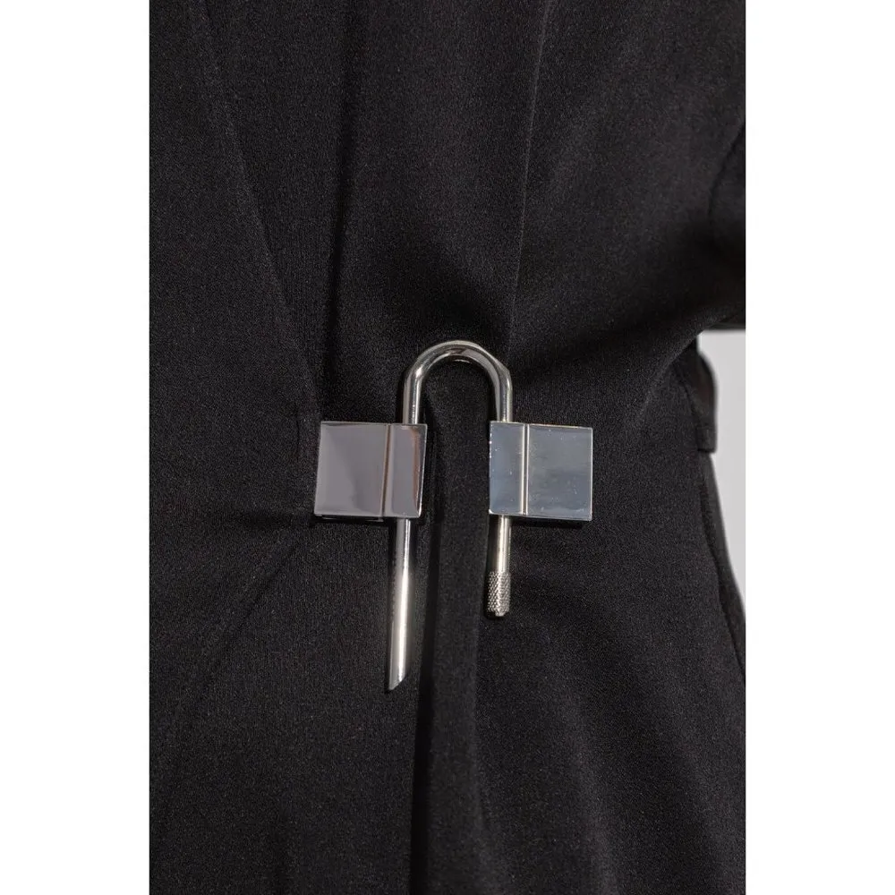 Givenchy Wrap Over U logo Lock Closure Midi Dress in Black 38 4 New Womens - Image 4