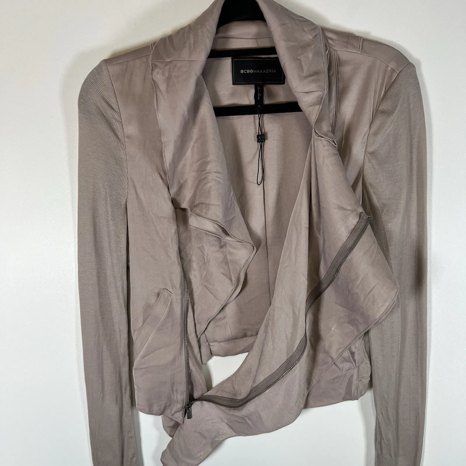 BCBGMAZARIA ASYMMETRICAL SOFT JACKET PURPLE MEDIUM ZIPPER‎ WIDE LAPEL WOMENS - Image 6