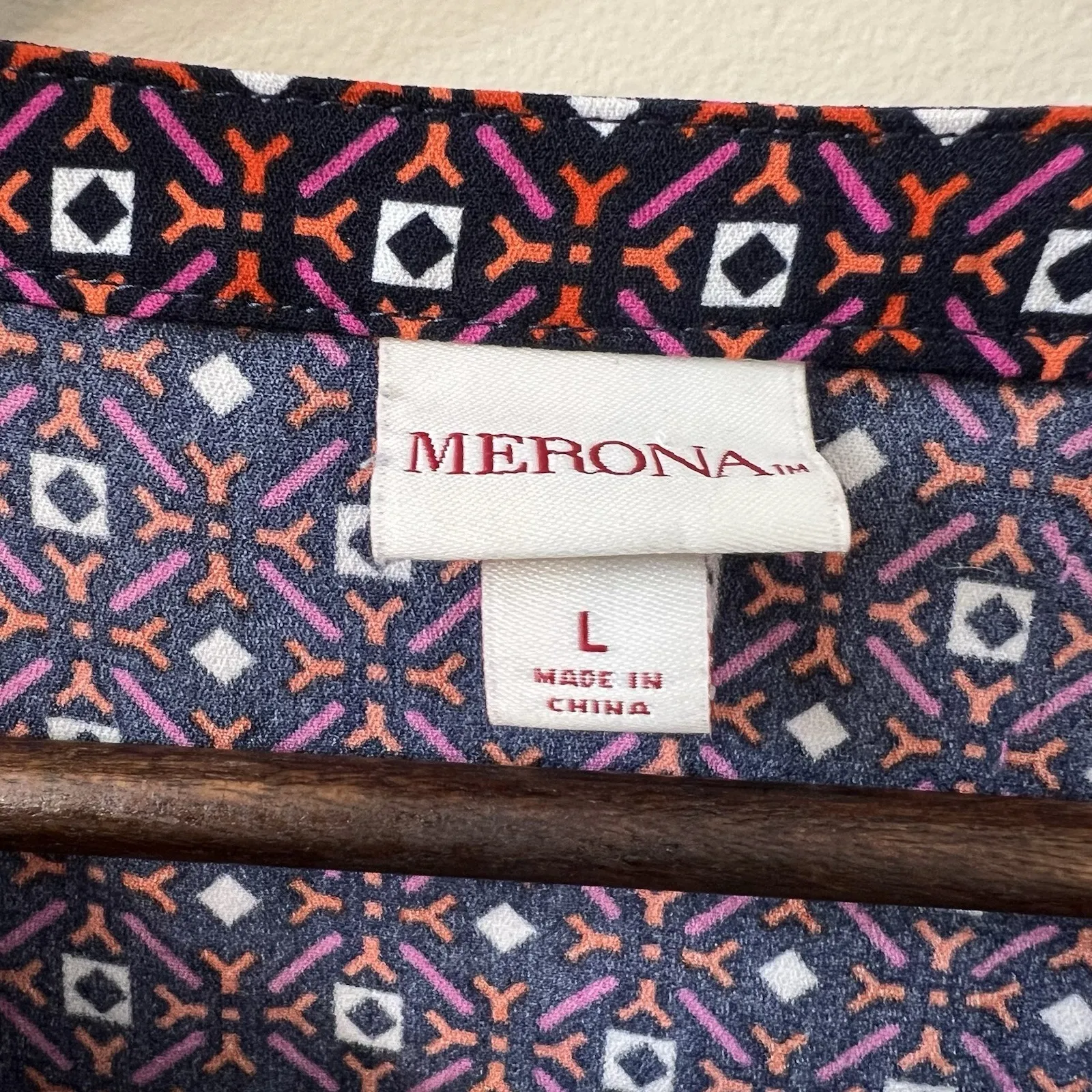 MERONA Women's Size Large Casual Geometric Purple Long Sleeve Shift Dress - Image 3