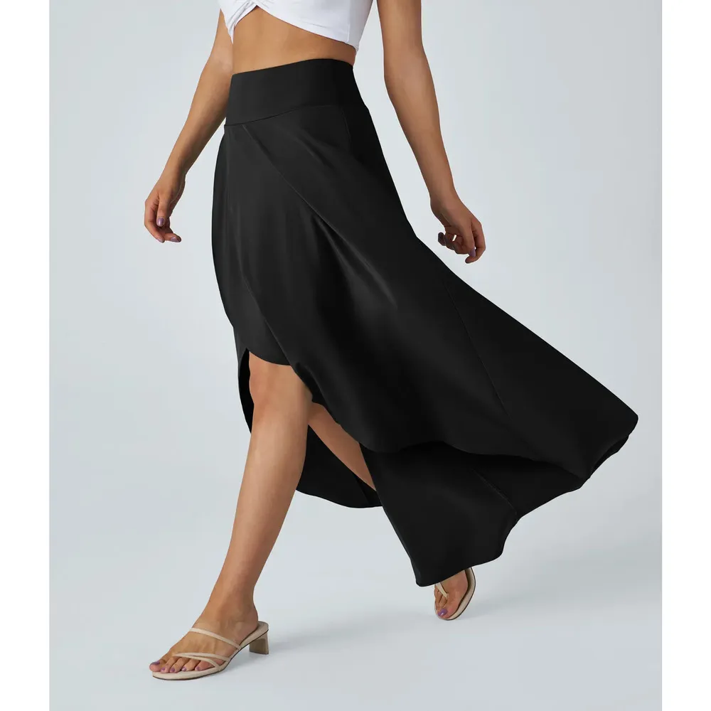 Halara Breezeful High Low Ruffle Flowy Quick Dry Casual Maxi Skirt Black L - Image 7