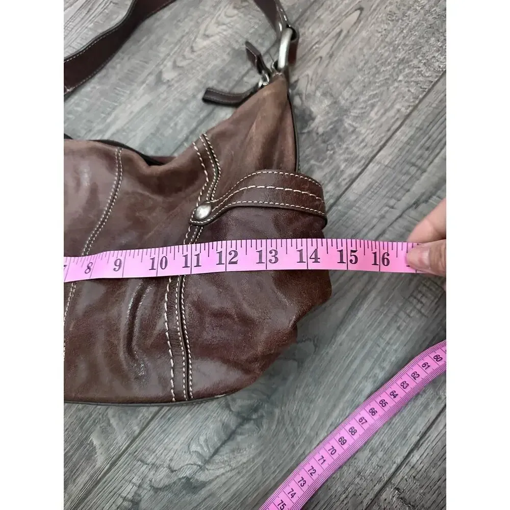 Vintage Fossil Soft Chocolate Brown Pebbled Leather Shoulder Bag Handbag Purse - Image 7