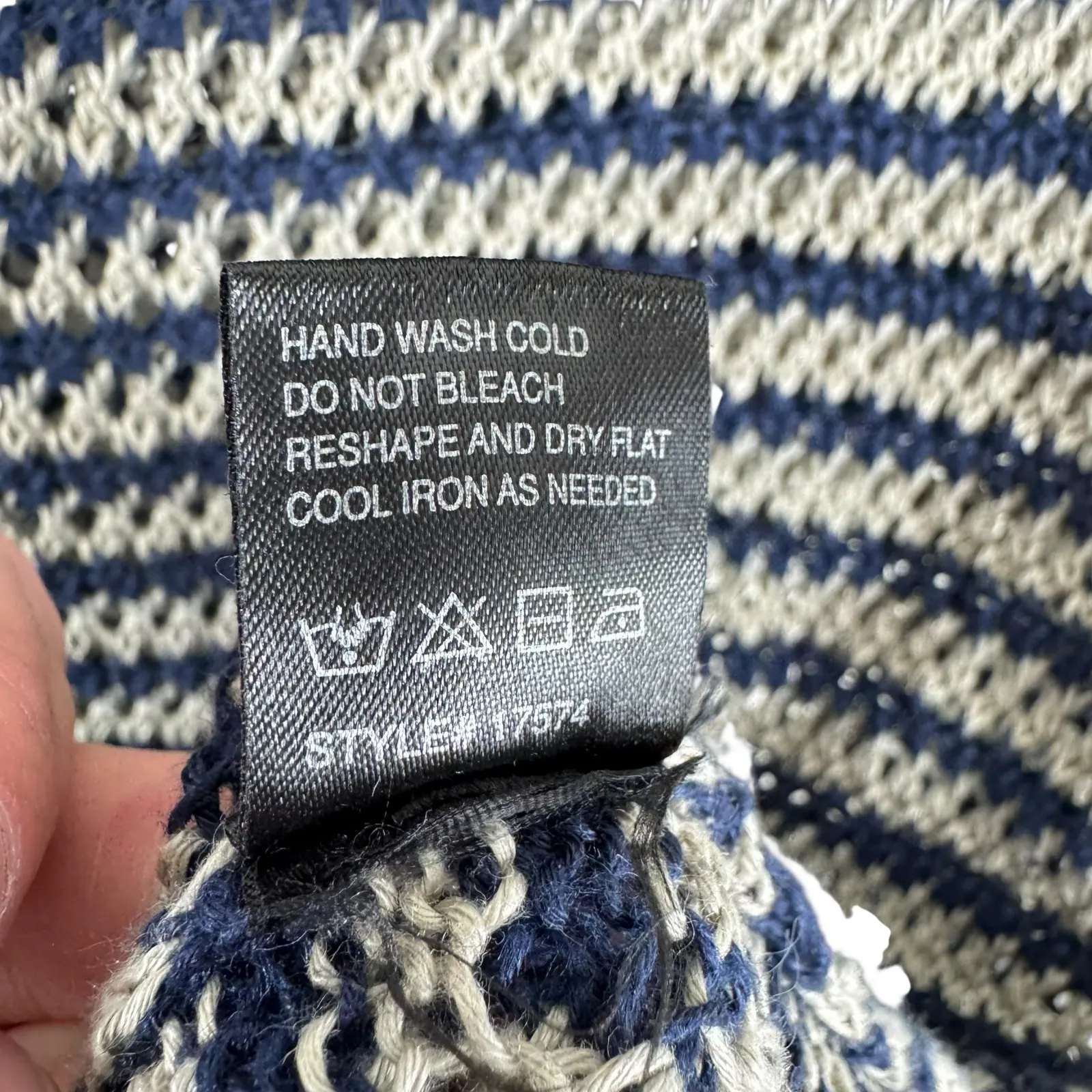 360 Sweater 100% Linen Blue Cream Striped Nautical 3/4 Sleeve Sweater Size S - Image 7