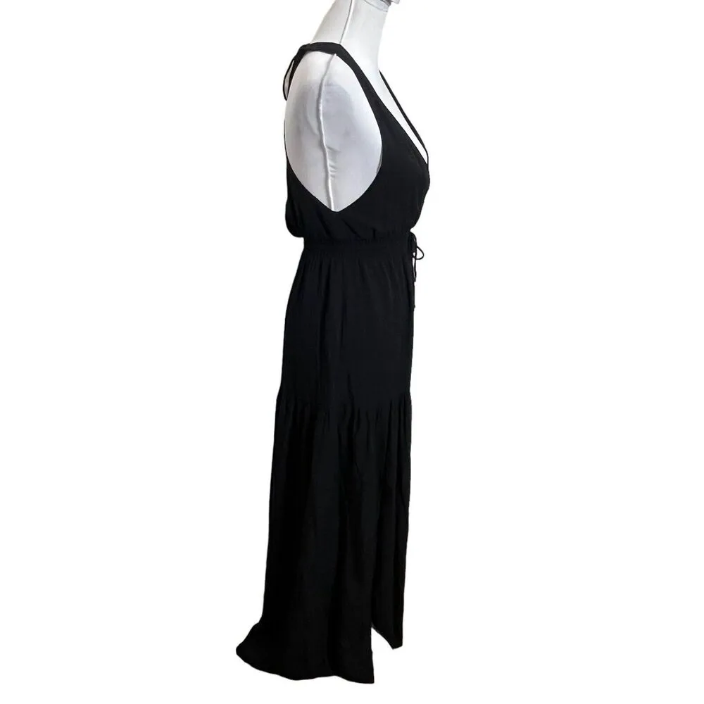 L*Space Emma Cover Up Dress in Black Maxi Slits Deep V Neck Women’s Size XS - Image 4