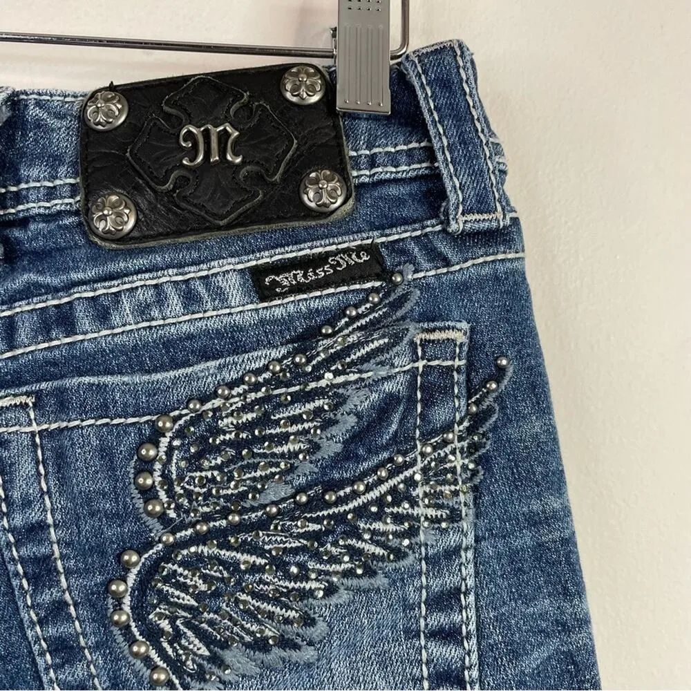 Angel Wing Rhinestone Western Cropped Capri Distressed Stretch Jeans 26 - Image 11