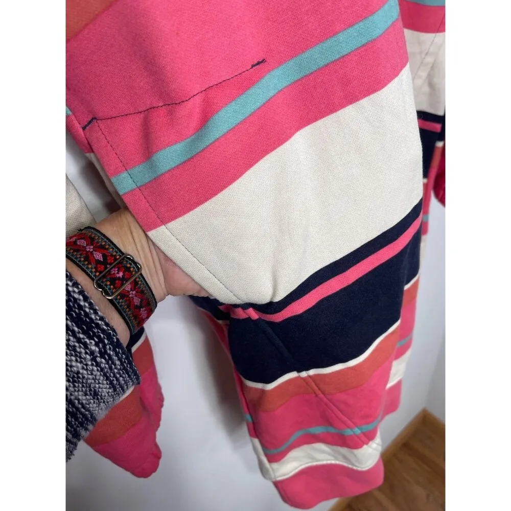 Columbia Trek Hoodie Dress Bright Pink Blue Stripe Size M - Image 5