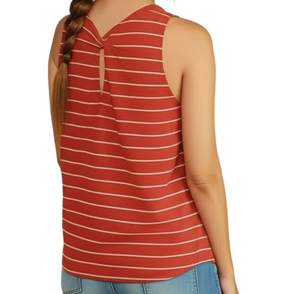 MARKET & SPRUCE Women’s Size XL Tank Top Wide Strap Terracotta Stripe Twist Back - Image 3
