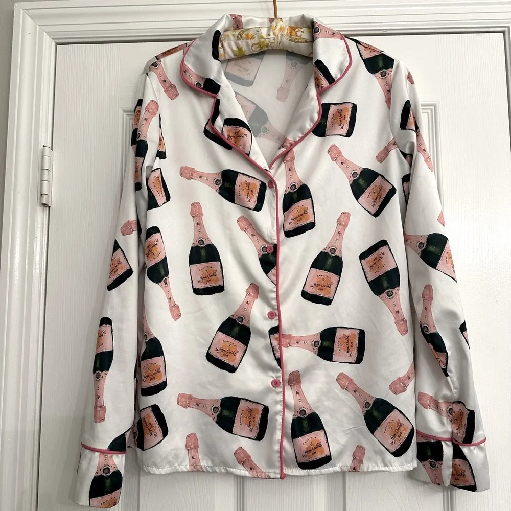 Sheshow  Veuve Rosé Champagne Pajama Set Women's Small Novelty Satin Bachelorette - Image 8