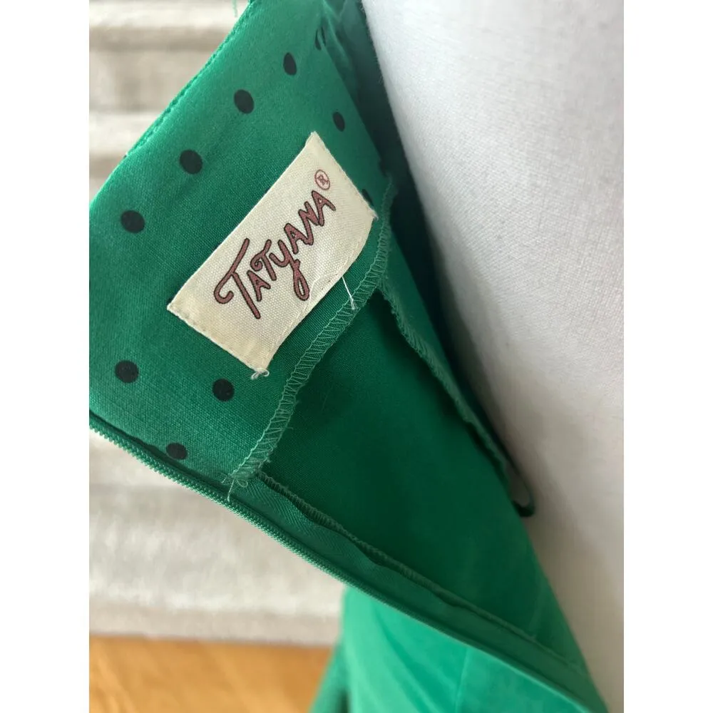 Tatyana Emerald Green & Red Polka Dot Ruffle Hem Sheath Vintage Pinup Rockabilly - Image 5