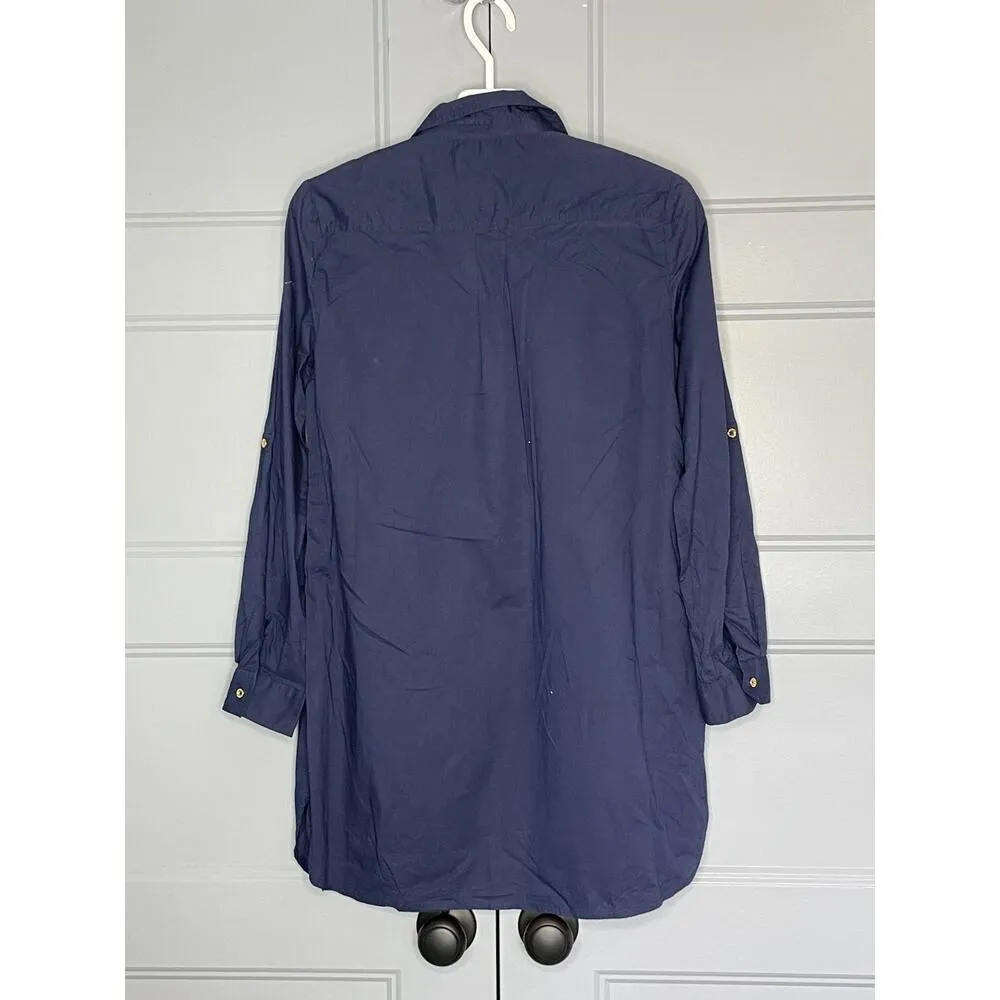 Lilly Pulitzer Navy Shirt Popover Dress Roll Tab Sleeves Chest Pockets Size XS - Image 2