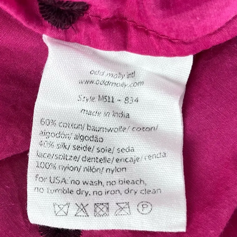 Odd Molly Polka Dot Tie Front Kimono with Lace Trim Magenta Burgundy Size L - Image 7