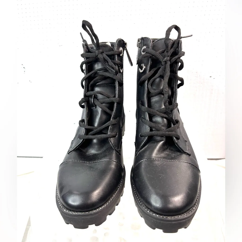 Daisy Fuentes SANDER 8.5 Crystal Detail Lug Sole Black Lace-Up Ankle Boots - Image 7