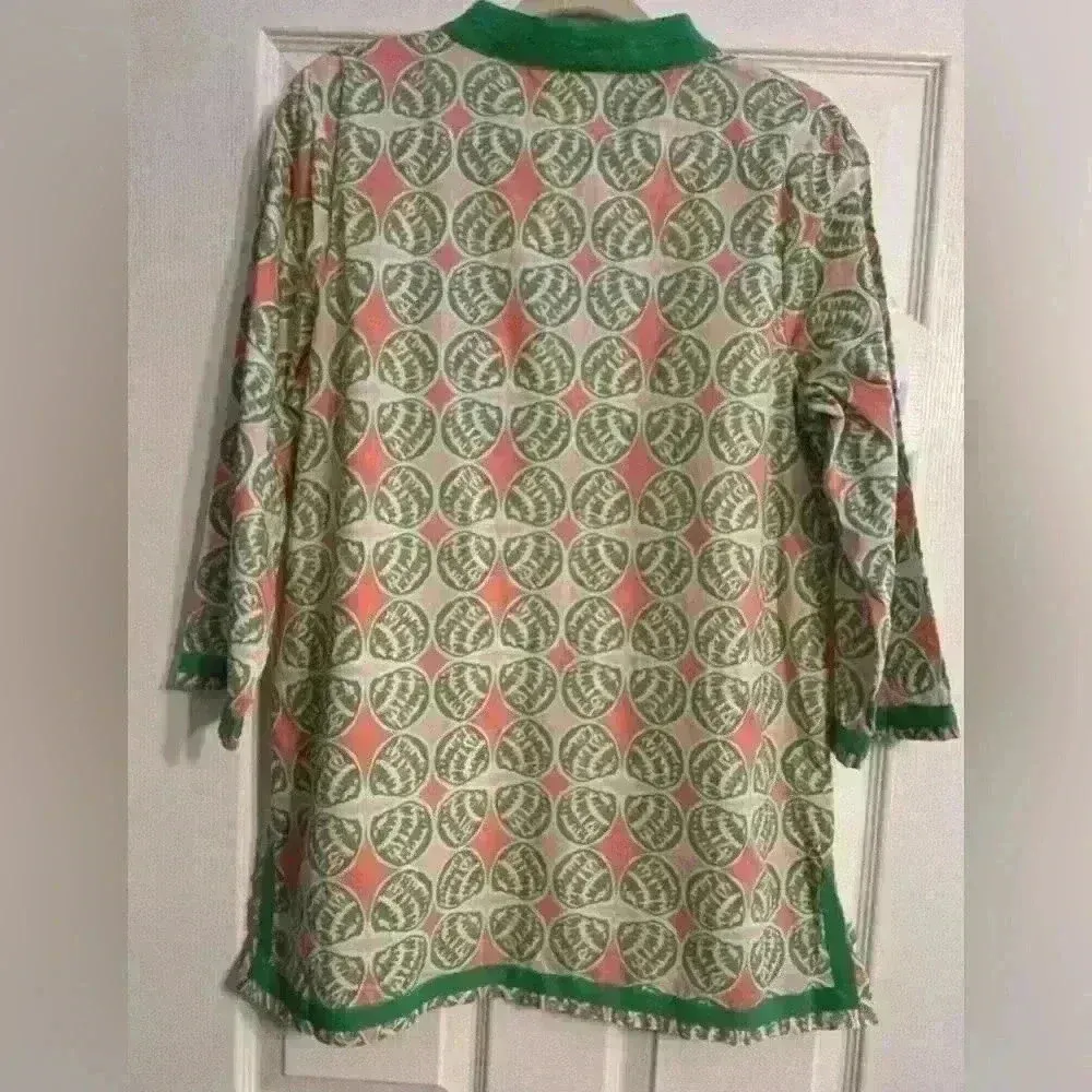 Crown & Ivy Beach Women's Tunic Green Coral Seashell Size Large‎ - Image 4