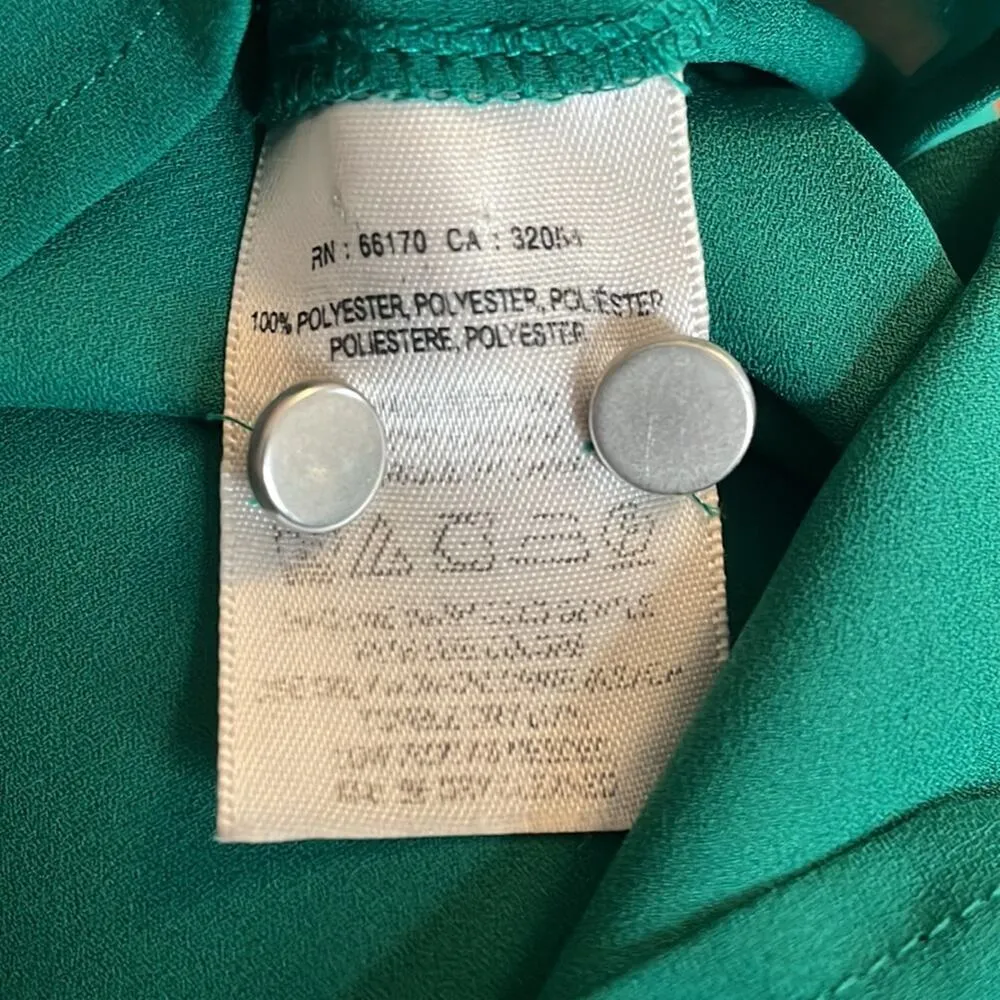 Anthropologie HD in Paris Kelly Green Silky Scalloped Blouse Top Preppy Office - Image 6