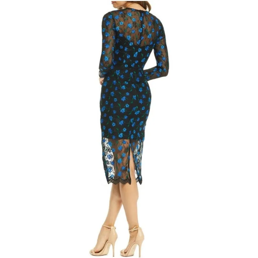 Dress The Population Sophia Indigo  Embroidered Lace Illusion Dress Small - Image 3