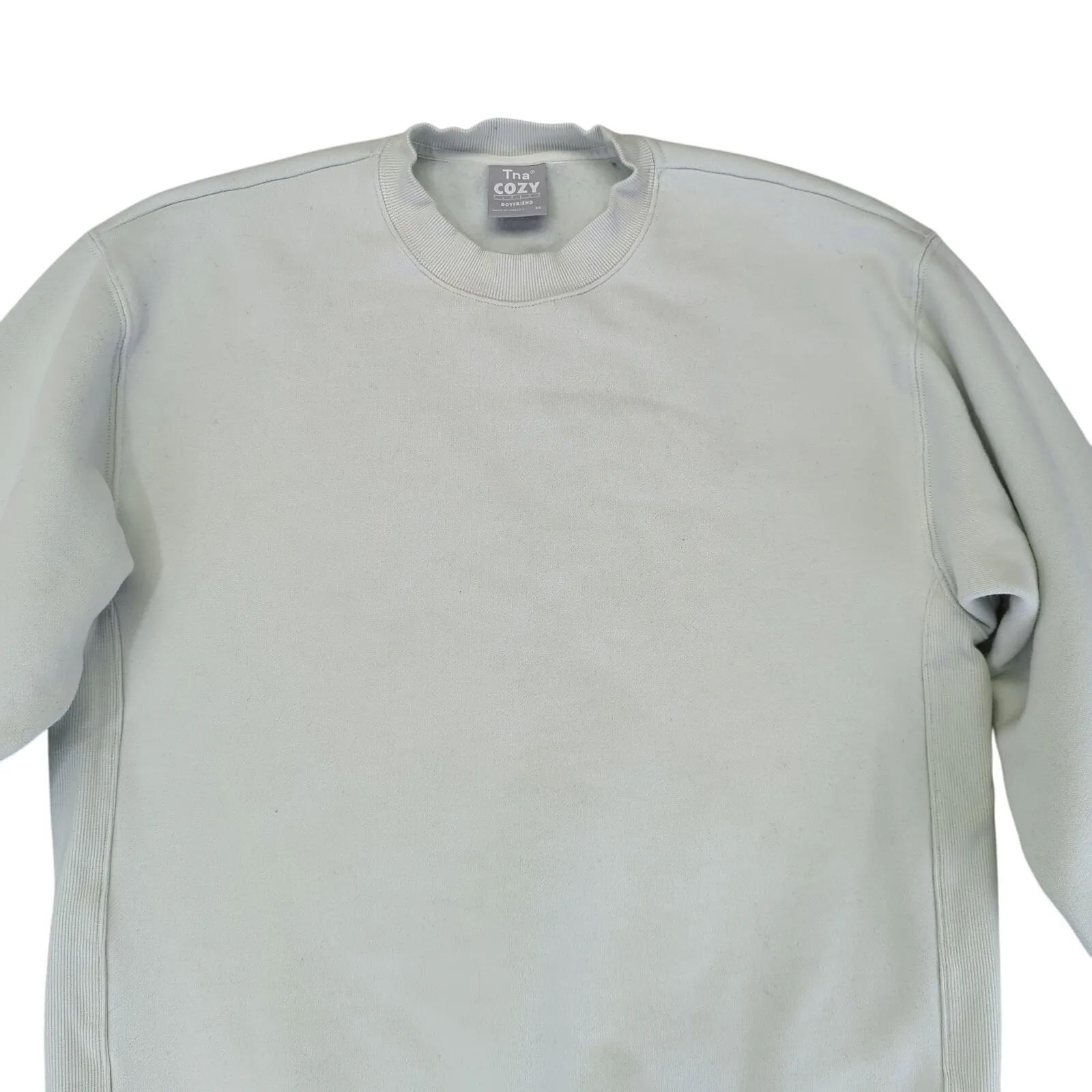 Aritzia TNA The Cozy Fleece Pullover Crew Neck Sweatshirt Boyfriend Women's XS Blue - Image 3