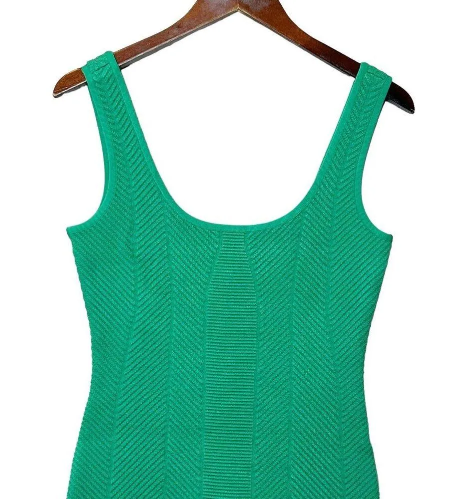 HERVE LEGER NWT Herringbone Mini Dress Green Size M Bodycon Sleeveless Scoop - Image 2