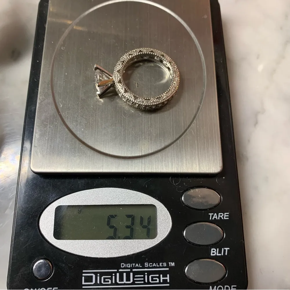 925 Cubic Zirconia Solitaire Engagement Ring Eternity Etched Cutout Band Size 8 Silver - Image 13