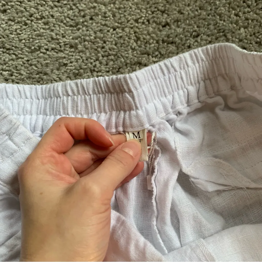 Women's Straight Leg White Linen Blend Pants Size Medium - Image 5