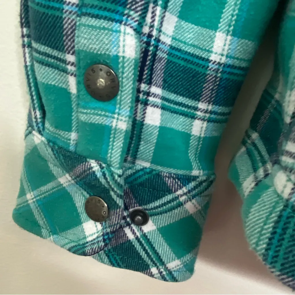 Orvis Women’s 100% Cotton, Fleece Lined Plaid Shacket Jacket Green and Navy Blue - Image 11