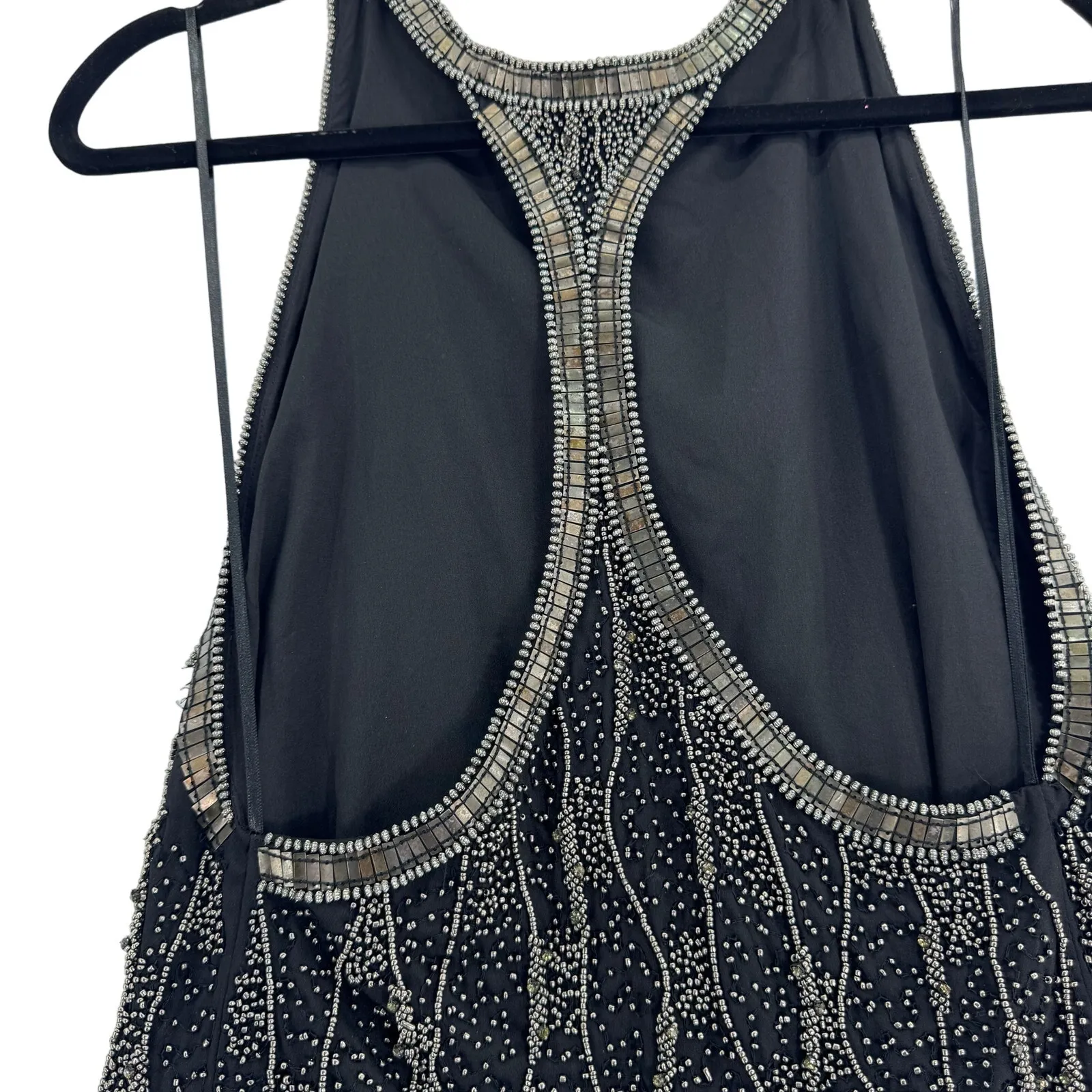 ZARA  Fully Beaded Black Sequin black Halter lined  Tank Top size medium - Image 4