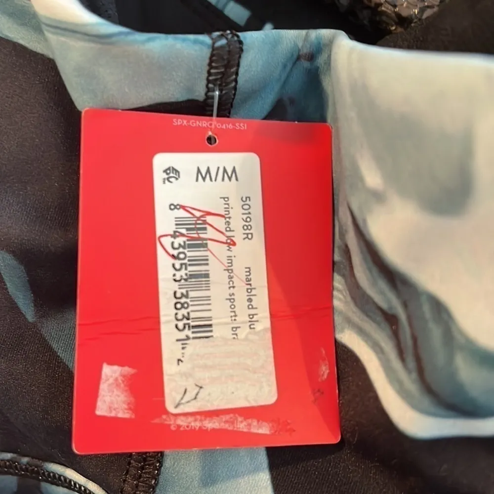 SPANX Printed Low Impact Sports Bra Marbled Blue Black Sz Medium New with tags! - Image 8