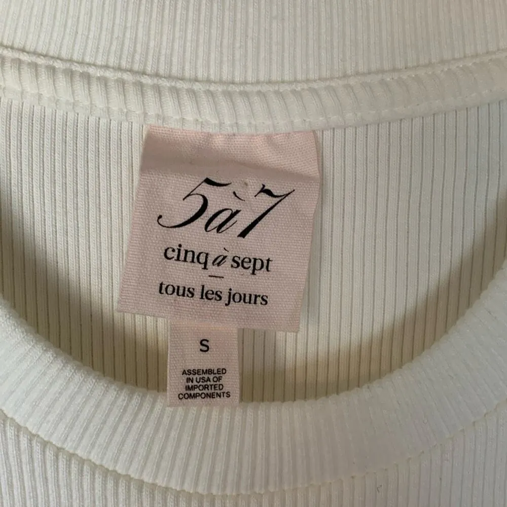 Cinq a Sept womens small white ribbed shirt short sleeve puff mini casual tee - Image 2