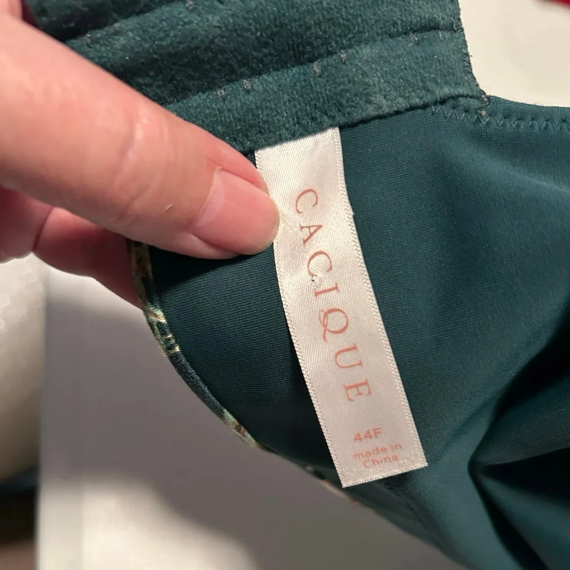 Cacique lightly lined full coverage beautiful deep green floral bra, size 44F - Image 6