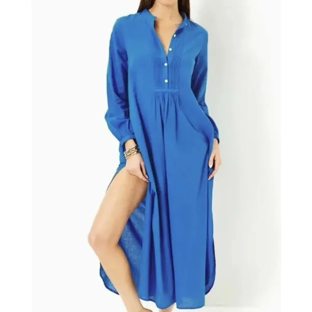 NWT Lilly Pulitzer Vassa Maxi Coverup Morelle Blue - Medium - Image 3