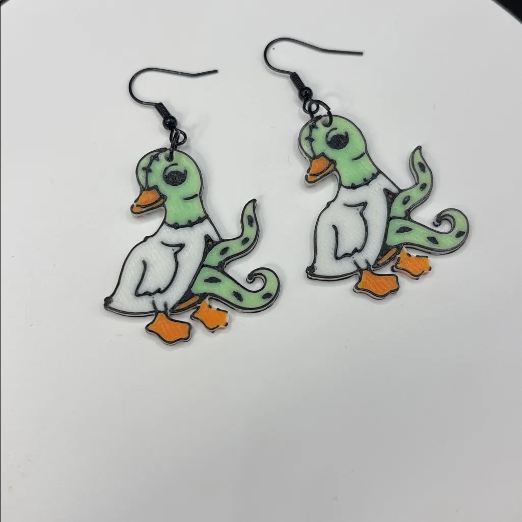 Alien Duck Dangle Earrings – Spooky & Quirky Halloween Style Green - Image 3