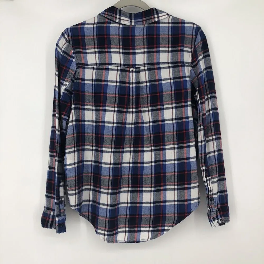 Nordstrom Abound Flannel Shirt Plaid Blue Black Red Long Sleeve Size S - Image 4